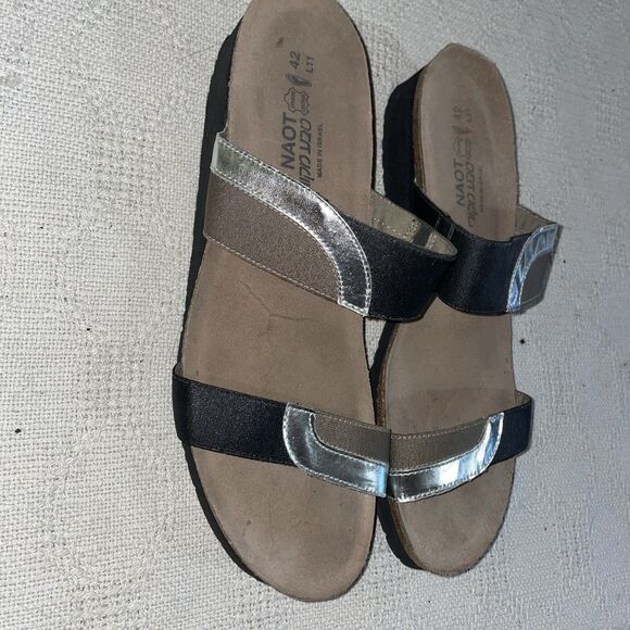Naot Women’s Casual Slides Size 42 U.S. 11 M Black Silver Leather Beach Cruise - Picture 4 of 12